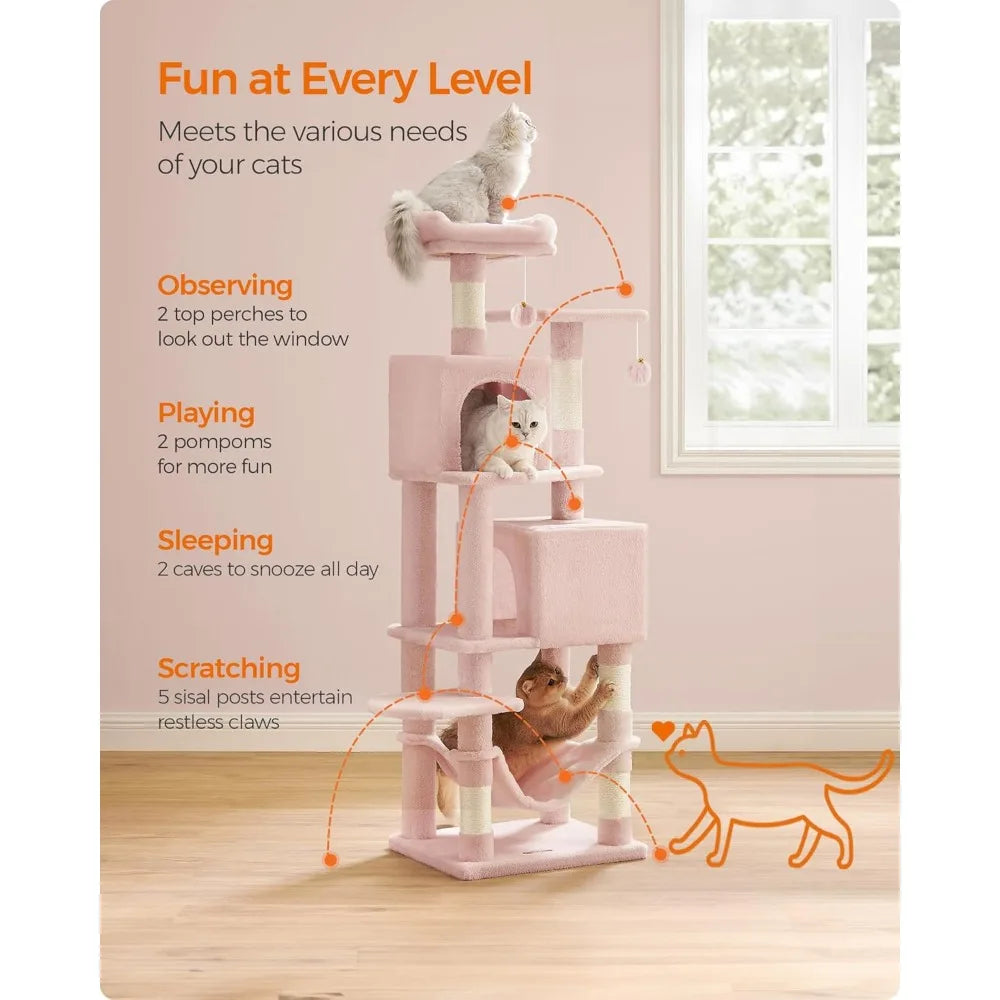 NBVCX Multi Level Cat Tree With Scratching Posts Perches Caves