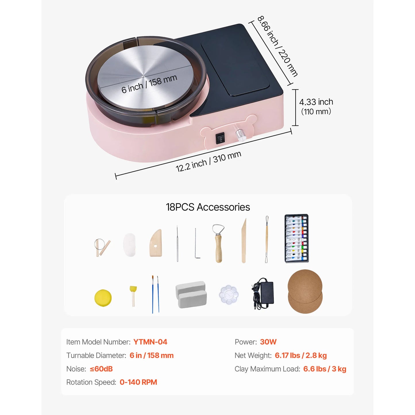 SucceBuy Mini Pottery Wheel Electric Clay Turntable Adjustable Speed