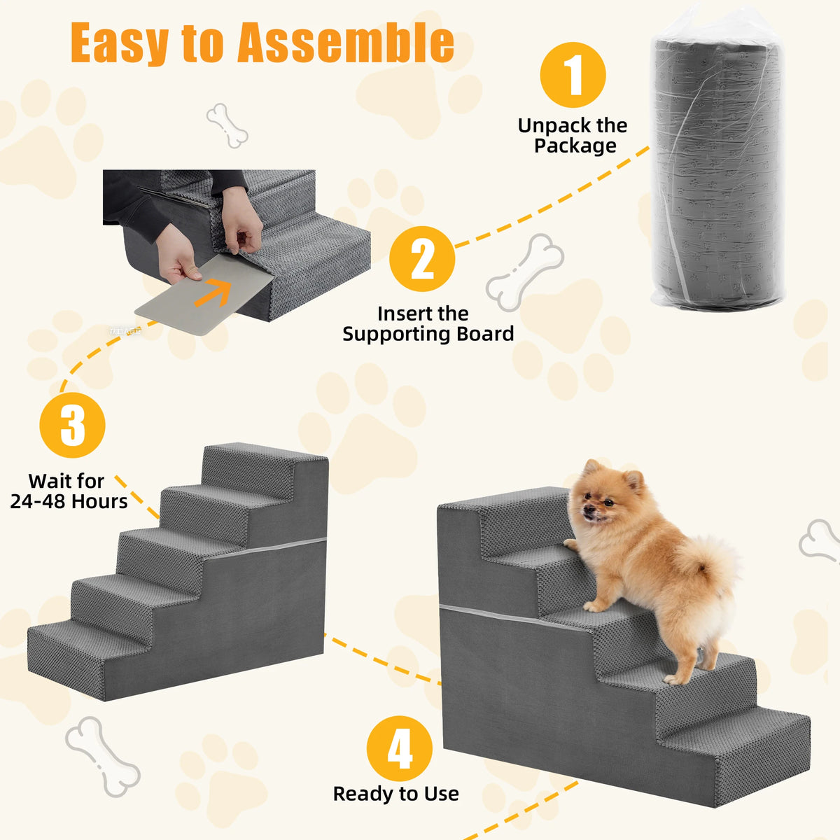Three To Five Step Right Angled Foam Dog Stairs Ramp