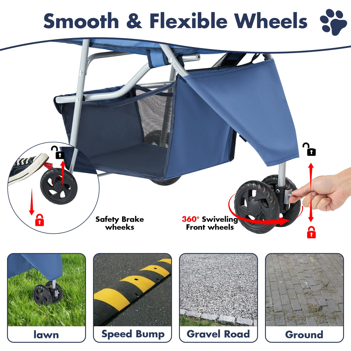 DUMOS Foldable Pet Stroller With Mesh Windows And Basket