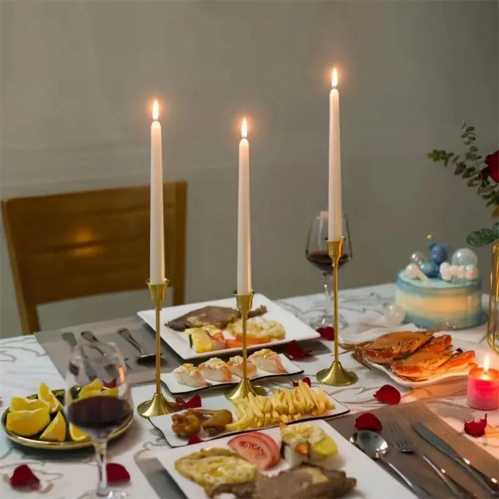 Romantic Gold Metal Taper Candle Stick Holder Set