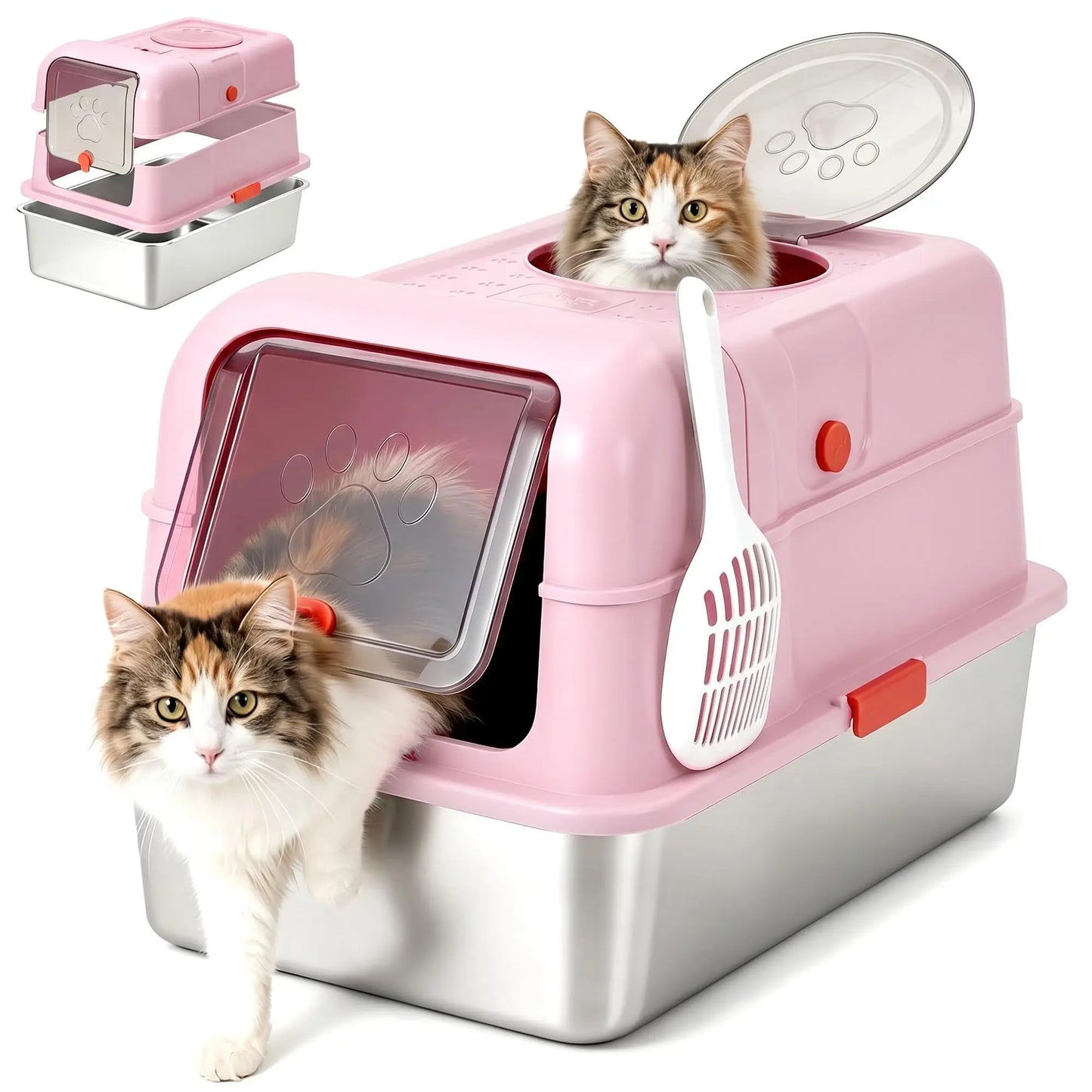 Studyset Enclosed Stainless Steel Dog Proof Litter Box With Scoop