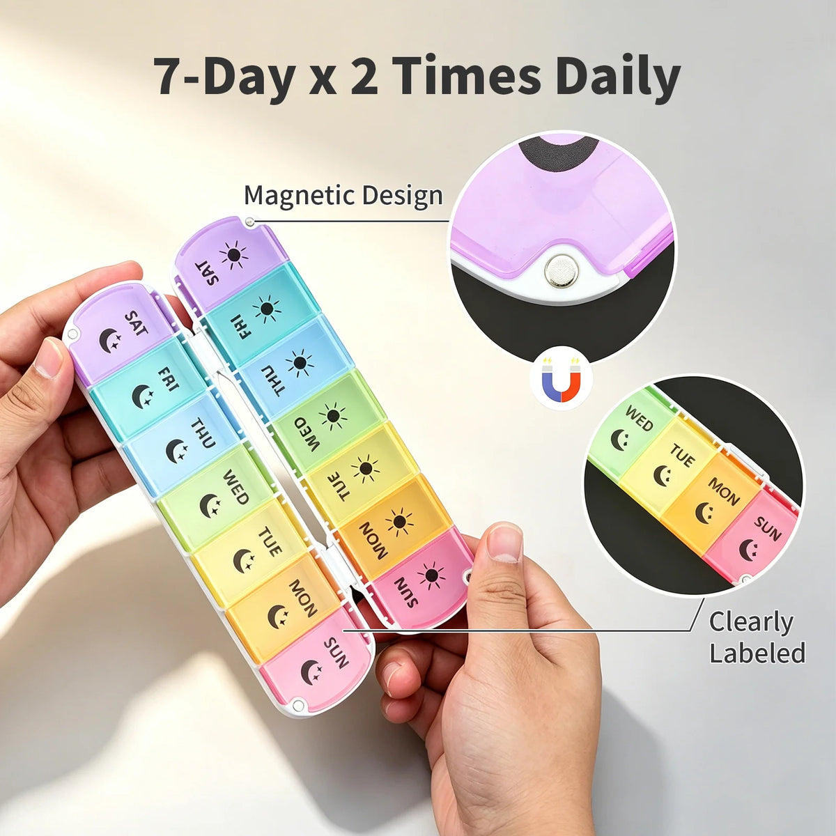 Weekly Pill Organizer Double Dose Foldable Container For Medication Vitamins