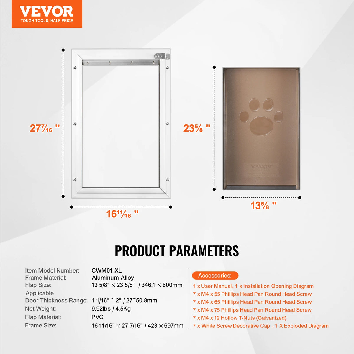 Weatherproof Aluminum Frame Pet Door With Lock And Flap