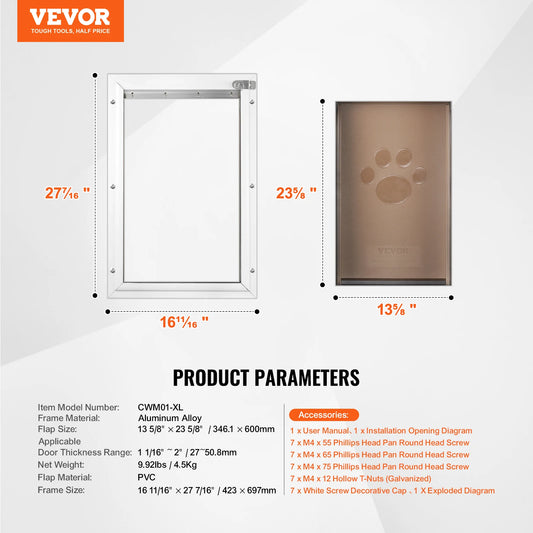 Weatherproof Aluminum Frame Pet Door With Lock And Flap