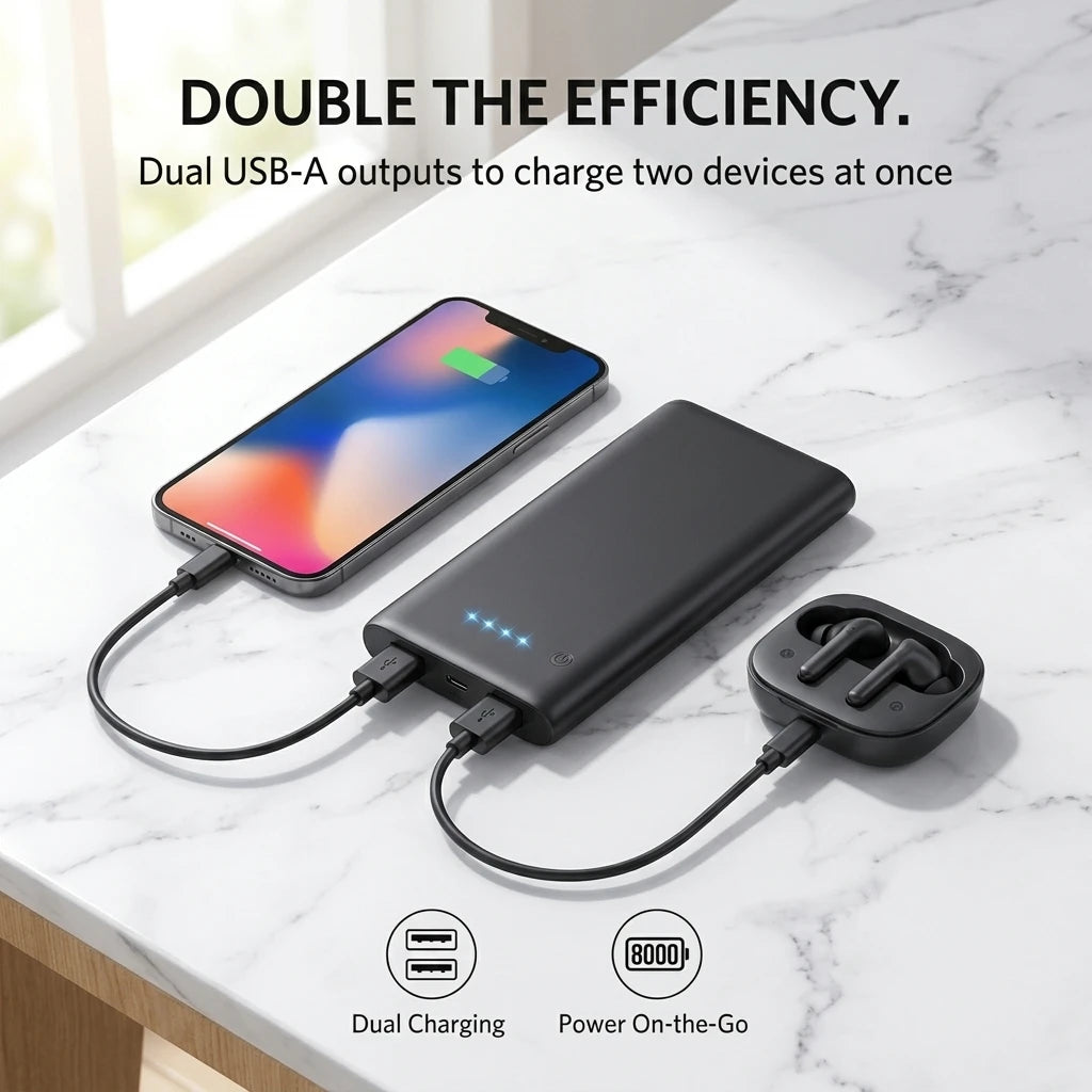 Portable 8000mAh Power Bank Dual USB High Capacity Battery Charger