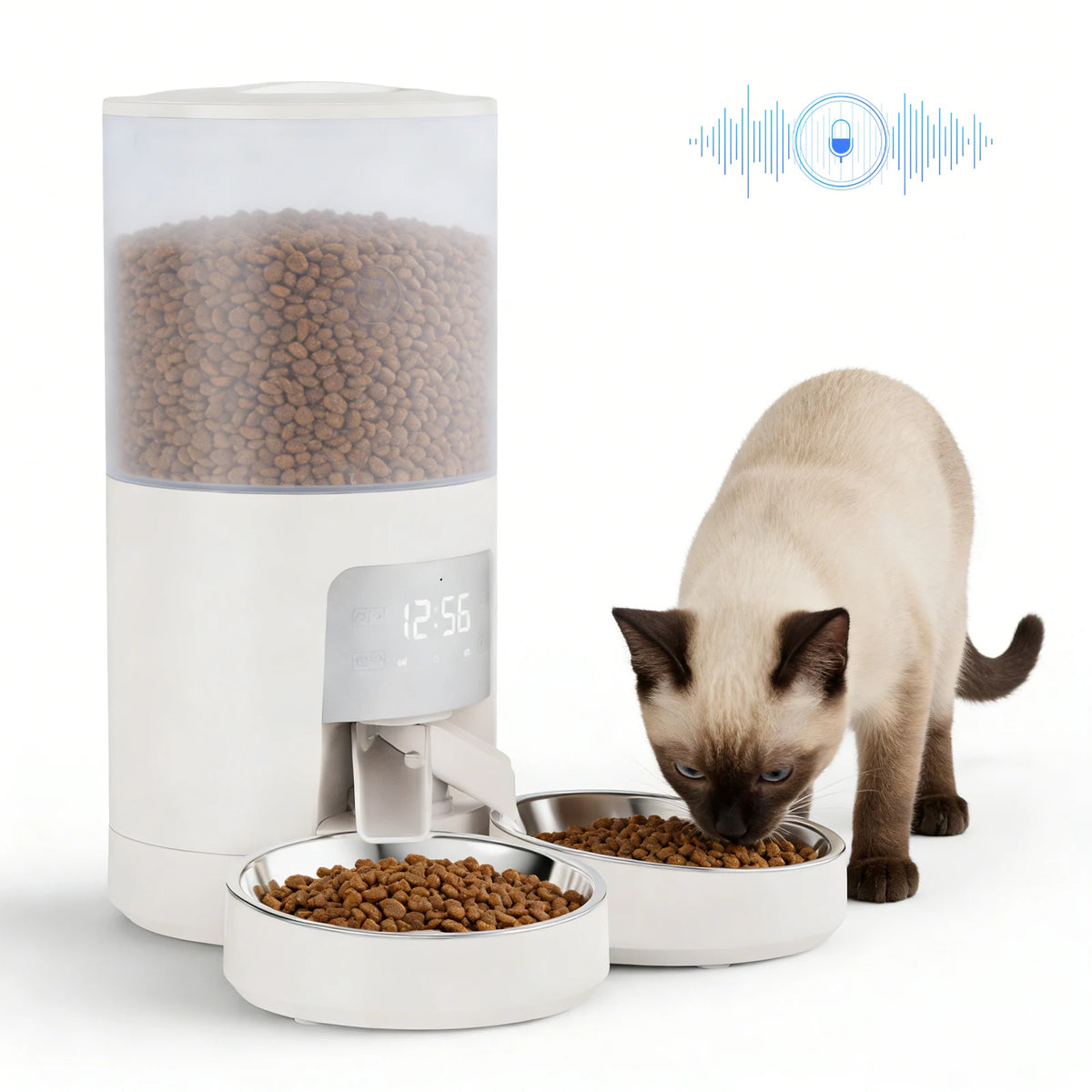 Automatic Cat Food Dispenser Stainless Bowls Dual Power Timed LCD
