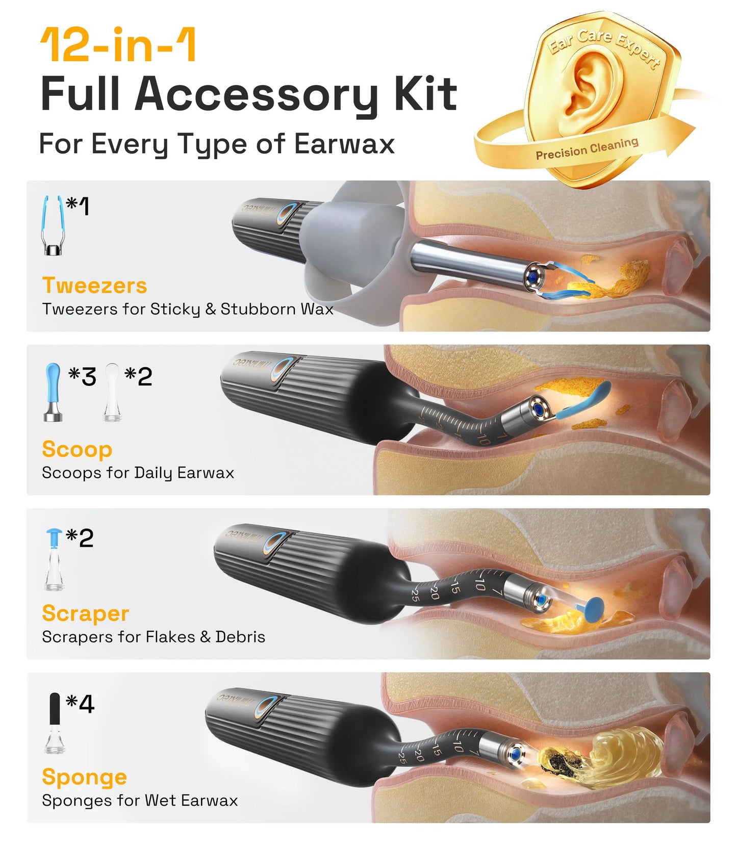 Wireless Otoscope Earwax Removal Kit With HD Camera