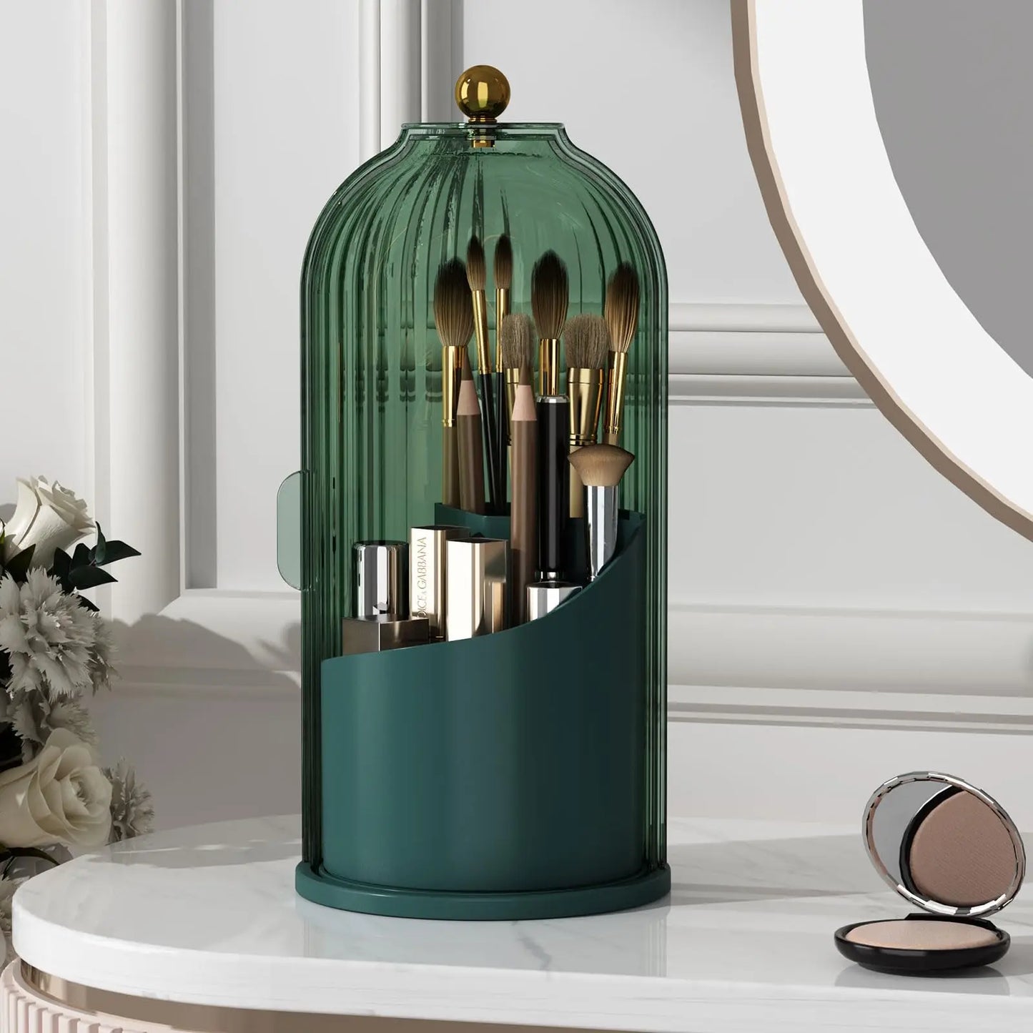 Yoolens 360 Rotating Makeup Brush Holder Dustproof Lid Organizer