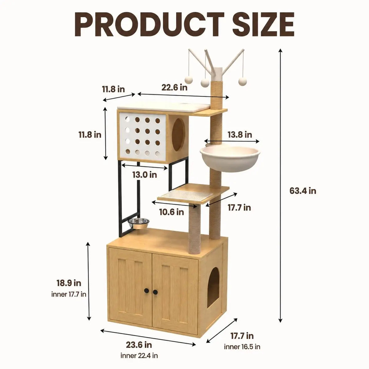 Cat Tree With Hidden Litter Box Enclosure And Climbing Condo