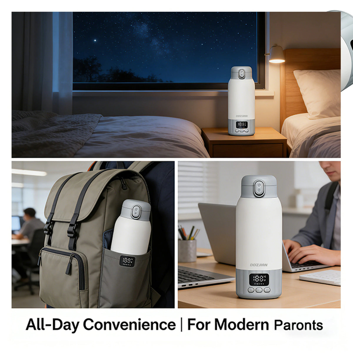 Portable Electric Thermos Cup With LED Temperature Display Milk Warmer