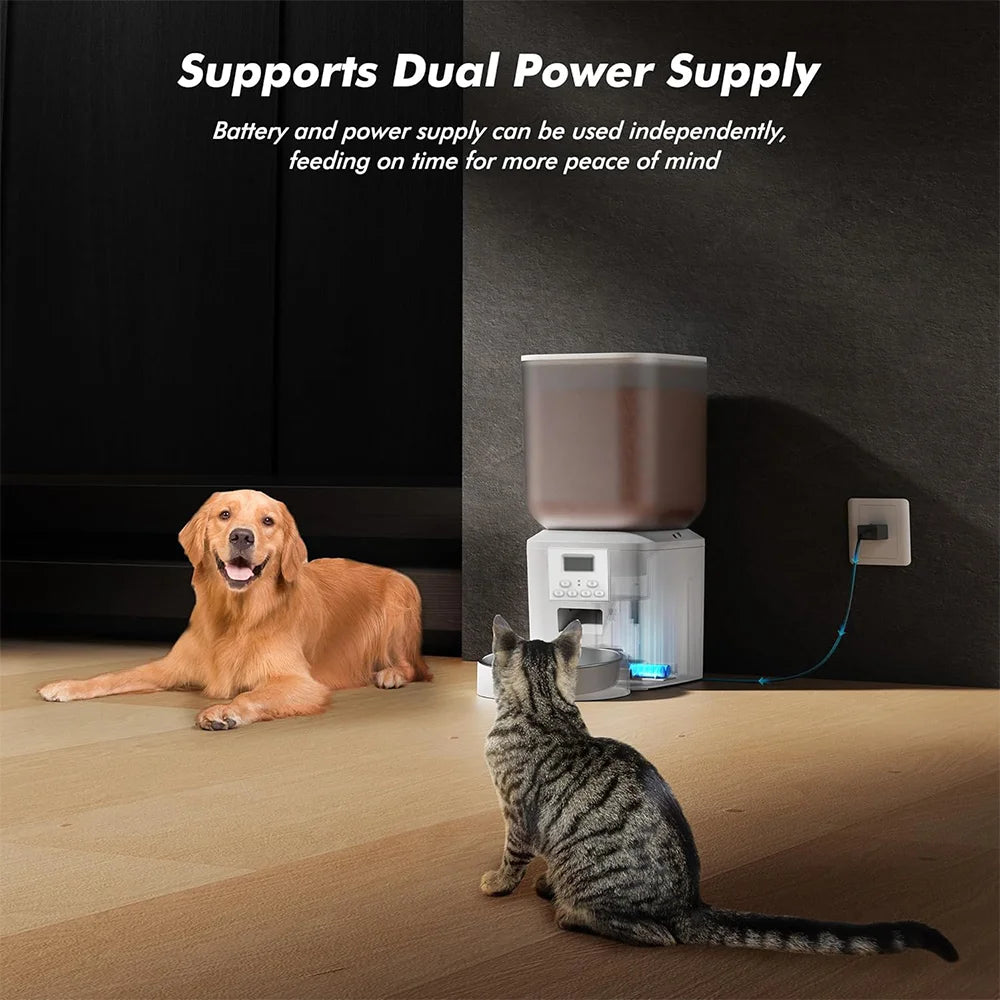 Nityers Automatic Cat Feeder Voice Recorder Dual Power Stainless Bowl