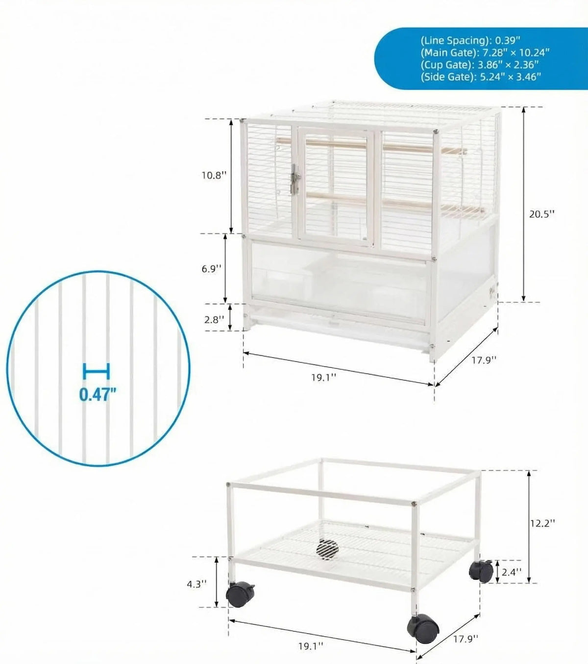 HiMISS Bird Cage With Stand Wheels And Detachable Storage Shelf